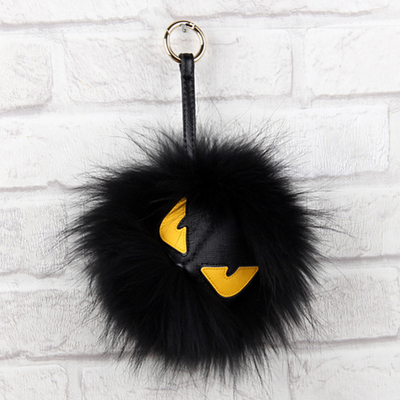 Real Fur Bag Charm Monster Bugs Charms Classic Pom Purse Keychain Accessories Black Furry Yellow Eyes Fluffy